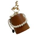 thumbnail image 4 of Bolso de hombro de piel sintética marrón para citas elegantes, bolso estilo cubo con cadena de perlas estilo retro chic en tamaño único, 4 of 8