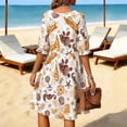 thumbnail image 4 of Vestido de Verano Floral Azul Impresión de Vacaciones de las Mujeres Suelto Cuello Redondo Vestido de Manga de Tres Cuartos, Manga de Puff Cambio Casual, 4 of 6