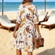thumbnail image 5 of Vestido de Verano Floral Azul Impresión de Vacaciones de las Mujeres Suelto Cuello Redondo Vestido de Manga de Tres Cuartos, Manga de Puff Cambio Casual, 5 of 6