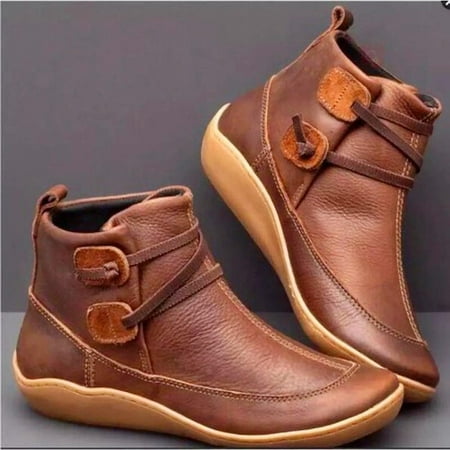 

Oalirro Womens Boots Women s Casual Flat Retro Lace-up Boots Side Zipper Round Toe Shoes Boots