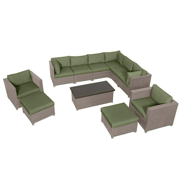 Chambers Bay Collection 11-Piece Aluminum Patio Conversation Set with Green Cushions