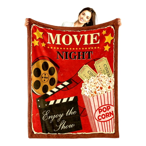 CineCozy Vintage Movie Night Blanket - Soft, Warm, Lightweight Fleece Throw for Women, Kids, Adults & Teens - Perfect Retro Cinema Decor & Gift - 50"x60""