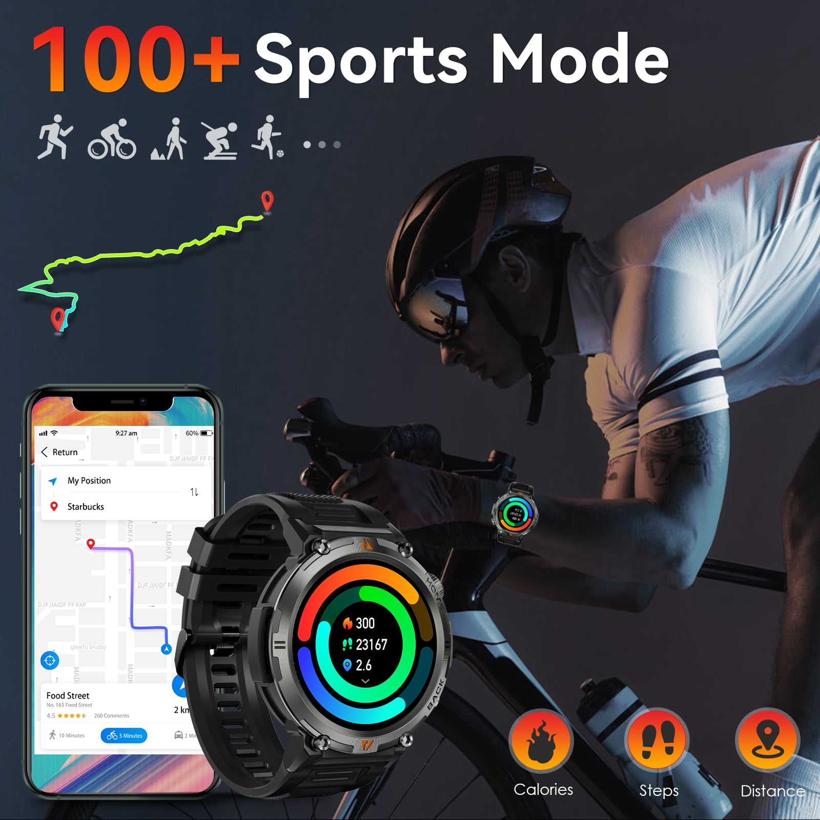 Cyberdyer Smart Watch for Men: Make/Answer Calls for Android & iPhone, 1.45" HD Screen, IP67 Waterproof,100+ Sports Modes, 400mAh Rugged Smartwatch with Pedometer, and Practical Flashlight Feature