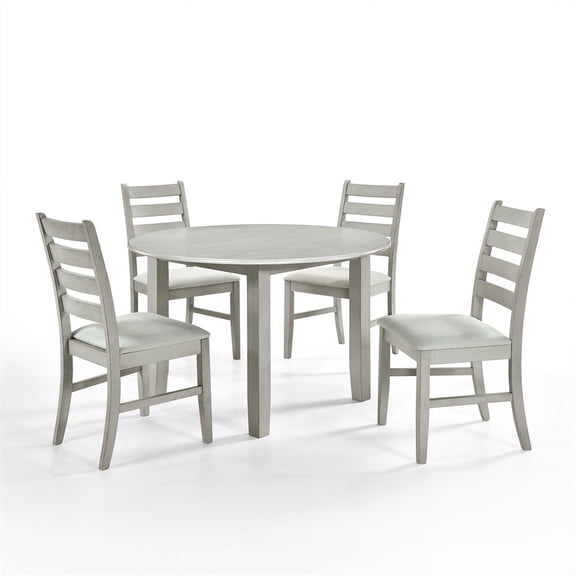 New Classic Pascal 47" 5-Piece Round Wood Dining Set with 4 Chairs in Driftwood