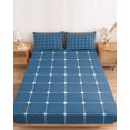 thumbnail image 2 of Queen Size Fitted Sheet Set - Blue Gingham 3 Piece Bedding Sets 16" Deep Pocket Fitted Sheet with 2 Pillowcases, Modern Minimalist Geometric Plaid Brushed Microfiber Hotel Luxury Bed Sheets, 2 of 9