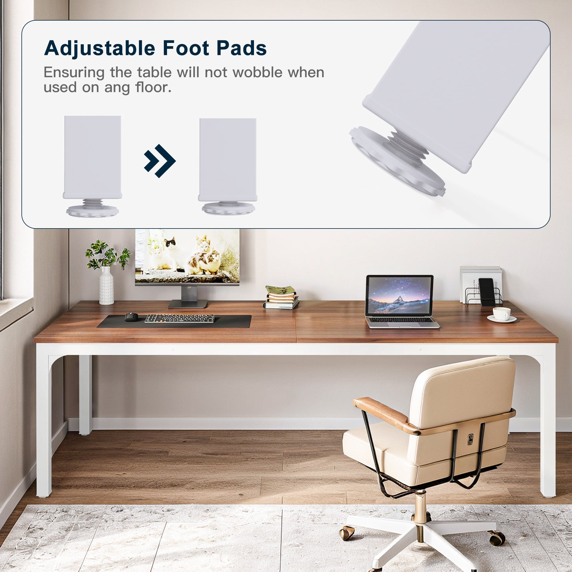 Demi Bonn 78" Farmhouse Dining Table, Wood Rustic Kitchen Table for 8 People, Large Rectangular Dinner Table for Dining Room, Home Office, Living Room Furniture, Brown & White