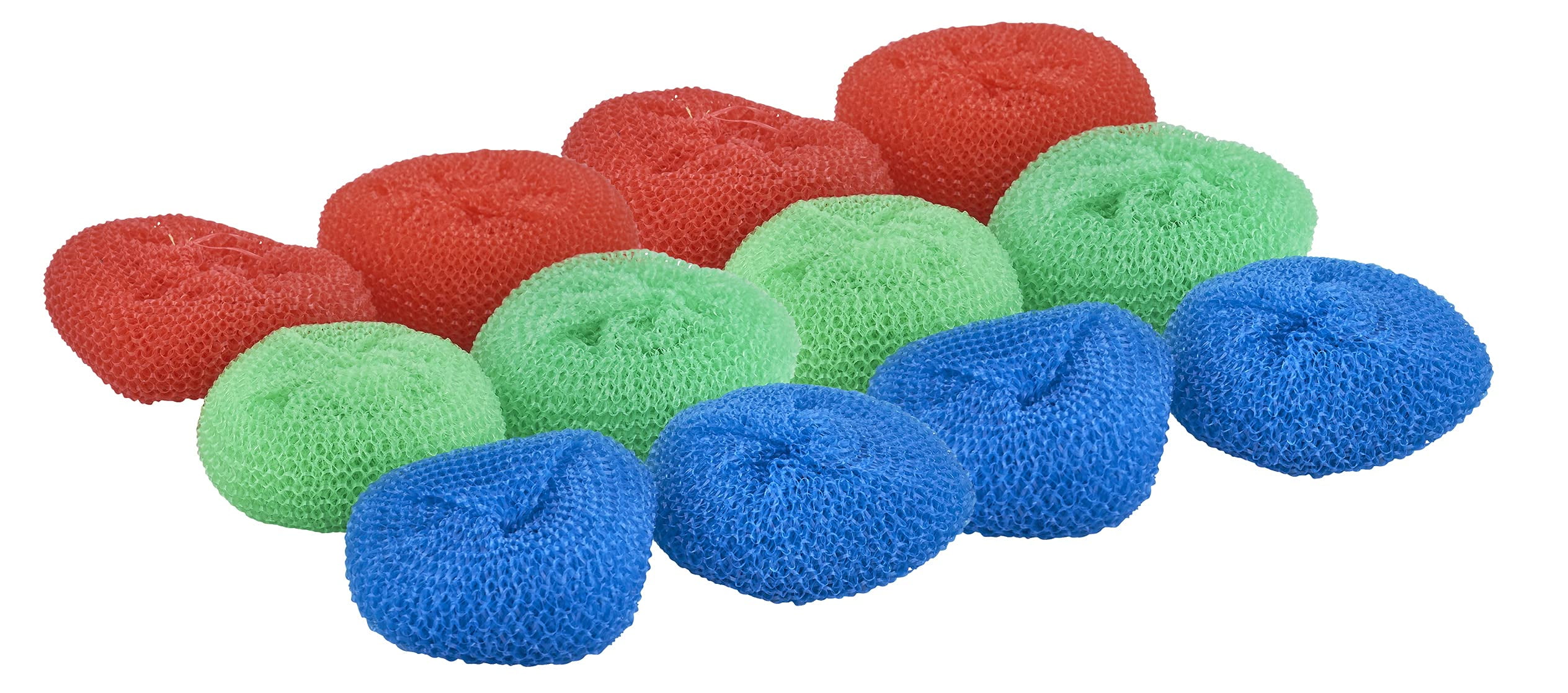Superio Nylon Scouring Pads 12 Pack, 4Green, 4Red, and 4Blue