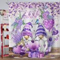 thumbnail image 3 of Valentine''s Day Shower Curtain, Purple Cute Gnomes Lavender Flowers Heart Ballons Love Theme Farmhouse Wooded Bathroom Curtain Waterproof Fabric Machine Washable with Hooks, 36" Wx72 L, 3 of 6