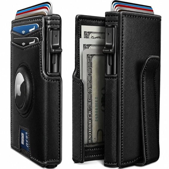 Airtag Wallet for Men,with Money Clip 10 Cards Metal Case Smart Slim Pop Up Credit Card Holder Flip with Magnetic Closure RFID Blocking wallet