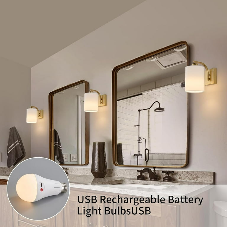 Gold Rechargeable Battery Operated Wall Sconces Set of 2 with Remote Wireless Dimmable Battery Powered LED Wall Lights Cordless Wall Lighting Lamp