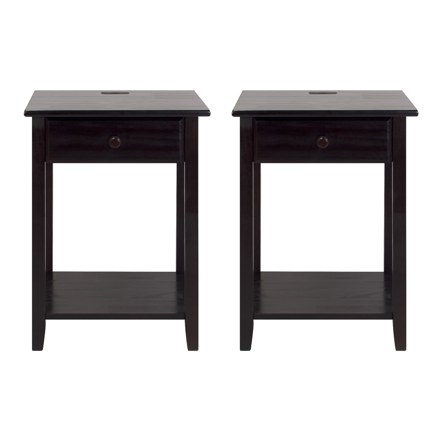 Casual Home Night Owl Bedroom Nightstand with USB Port Station (2 Pack