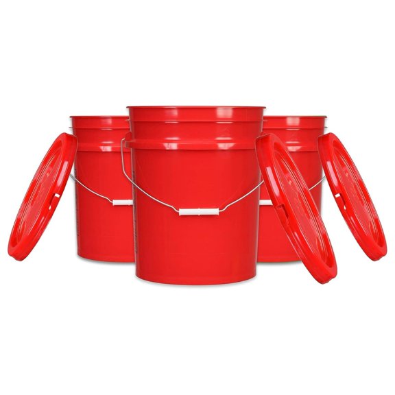 Werqueid 5 Gal Red Buckets with Lids - Food Grade - Pack of 3