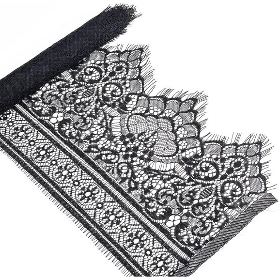 3.3 Yards Black Lace Trim 9.8 Inches Floral Eyelash Lace Ribbon with Single Wave Edge Lace Ribbon Edge Trim for Sewing Garment Decoration and DIY Craft