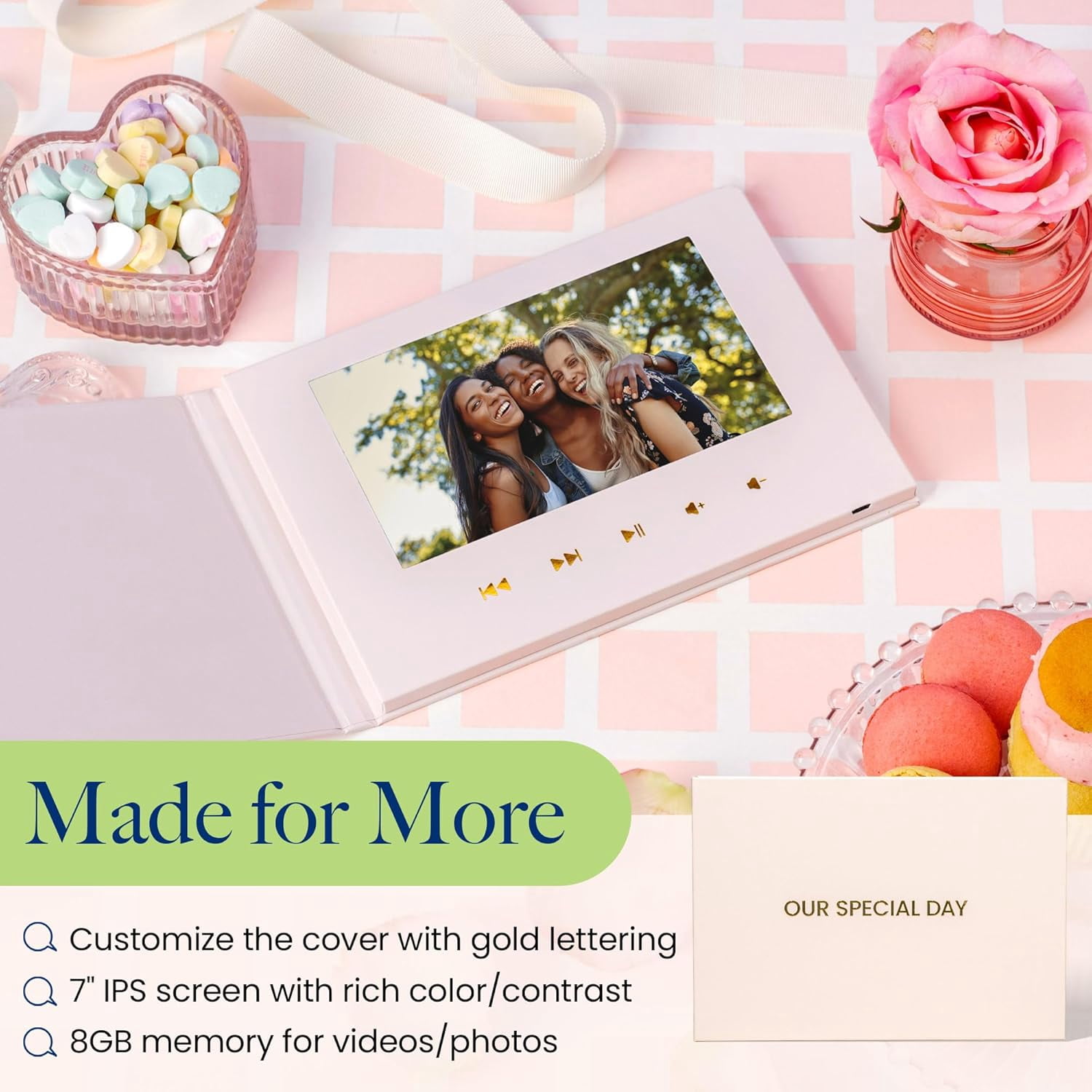 Programmable HD Video Book - Greeting Card Included Audio and Video Recorder for Wedding, Engagement, Christmas, Anniversary, Birthday with 8GB Memory