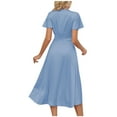 thumbnail image 5 of Birdeem Robe Midi Longue Décontractée d'Été pour Femmes à Manches Courtes Col en V Unie Aguichant Fluide, 5 of 5