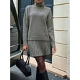 thumbnail image 5 of Female Sweater Skirt Sets 2 Piece Outfits Ribbed Knit Mock Neck Sweater Pullovers A Line Mini Skirt Set Gray XL, 5 of 9