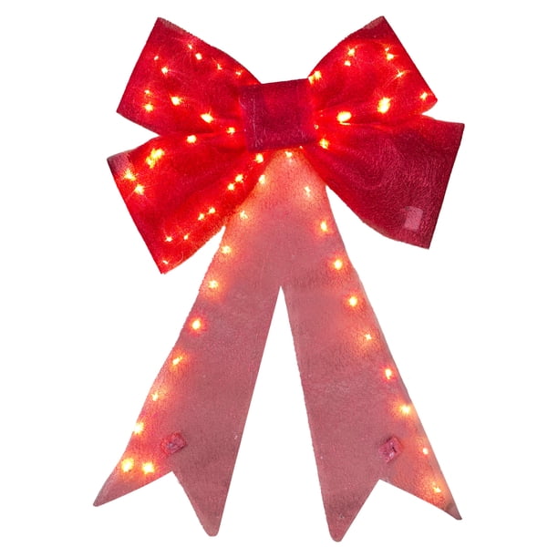 Lazo Navideño Preiluminado 24 Pulgadas Con Luces LED Lazos Navideños Rojos