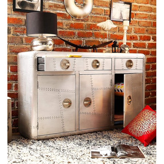 NauticalMart Aviator 3 Door Sideboard End Table Design Metal Side Table