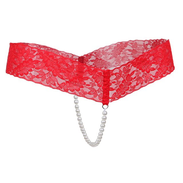 sexy mujer bragas sin entrepierna pura encaje tanga ropa interior perlas cadenas rojo Sunnimix Ropa interior de encaje transparente para mujer