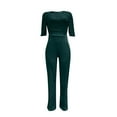 thumbnail image 5 of Sparkly Jumpsuit for Women Dressy Puff Sleeve High Waisted Elegant Sequins Patchwork Formal Cocktail Party Romper, 5 of 5
