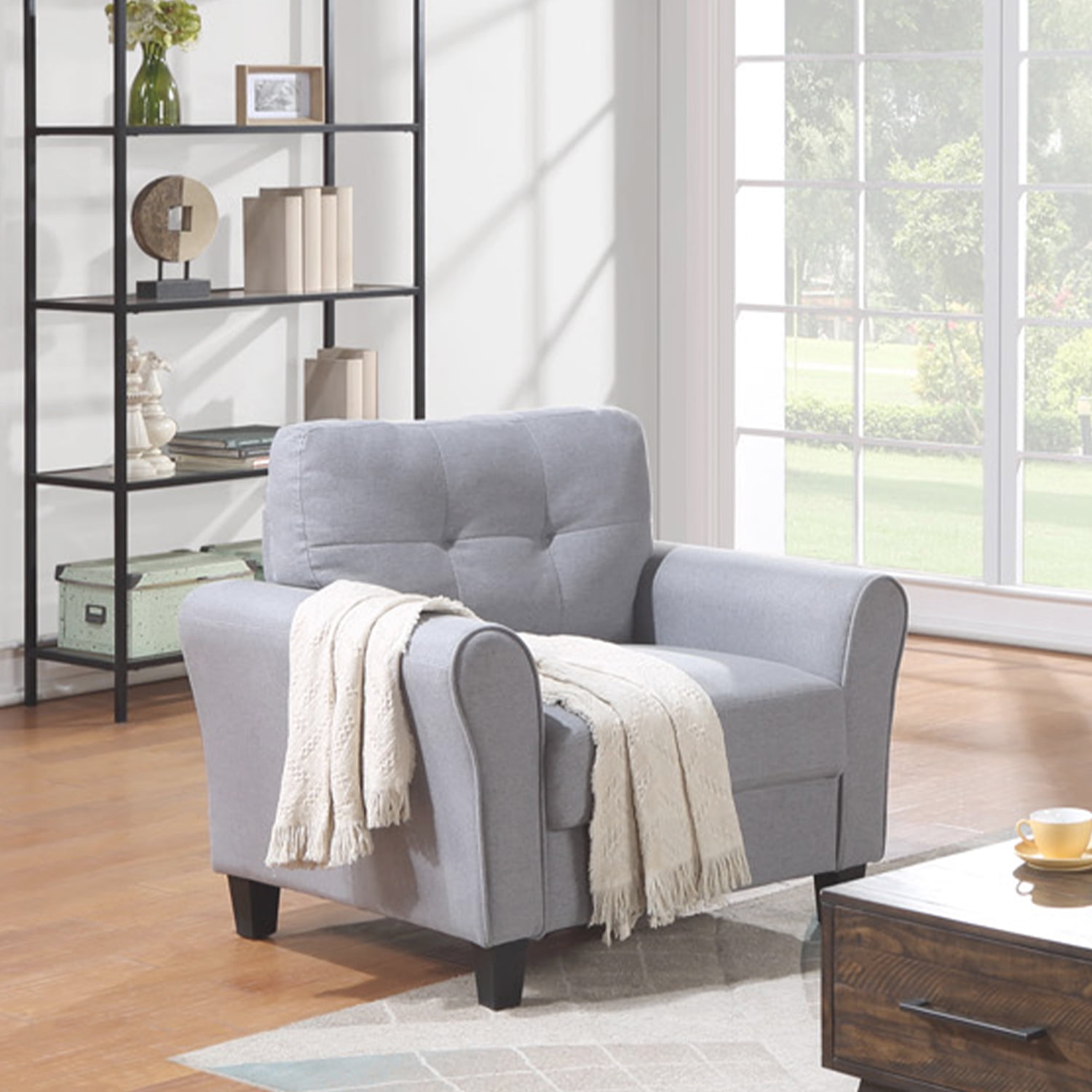 Kadyn Modern Living Room Sofa Set, 2 Piece Linen Sofa Set with Sofa, and Accent Chair, Upholstered Couch Furniture for Living Room, Light Grey-Blue