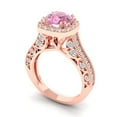 thumbnail image 2 of 2.7ct Round Cut Pink Crystal 18k Pink Rose Gold Engraving Statement Bridal Wedding Halo Designer Ring Size 5.5, 2 of 5