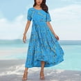 thumbnail image 4 of LOVZFMLL Summer Dresses for Women Short Sleeve A-Line Maxi Dresses Casual Floral Boho T-Shirt Dresses Flowy Beach Sundresses with Pockets Sky Blue S, 4 of 5