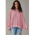 thumbnail image 3 of Women's Oversized Pink Waffle Knit Bishop Sleeve Sweatshirt | [ZhiHiMeRi] | (US 20-22)2XL, 3 of 8