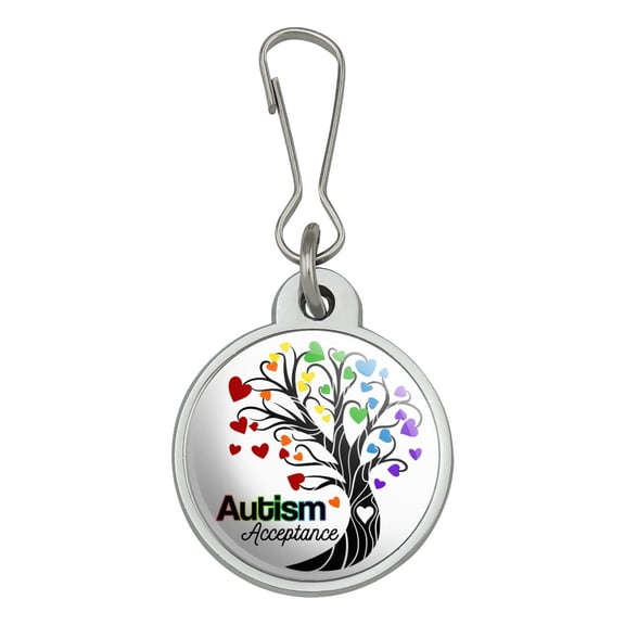 Autism Acceptance Tree of Life with Hearts Jacket Handbag Purse Luggage Backpack Zipper Pull Charm
