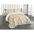thumbnail image 3 of Ambesonne Tan Quilted Bedspread Set 3 Pcs, Wavy Lines Vertical Swirl, Queen Size, Pale Brown Tan White, 3 of 5