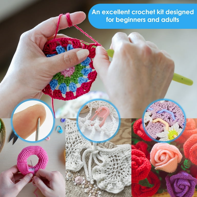 Crochet Kit for Beginners-4PCS Coaster Flower Pot Crochet Kits Coaster  Crochet Starter Kit with Crochet Yarns ,Hooks, Easy Videos Tutorials to  Crochet