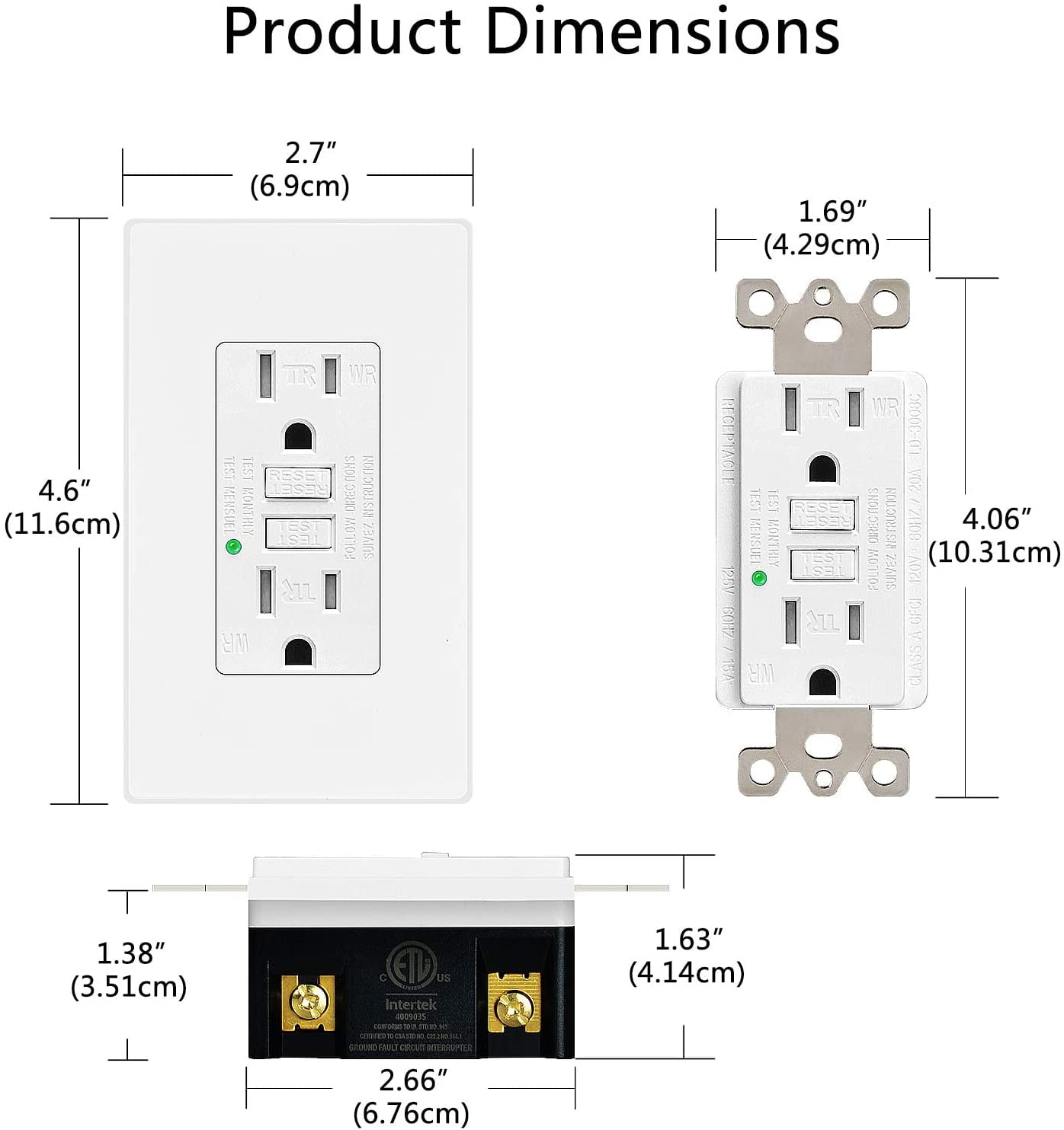 20 Amp GFCI Outlet,GREENCYCLE 10PK GFCI 20 Amp Ground Fault Electric Plugs,Tamper Resistant and Weather Resistant with LED Indicator,Screws Included,Residential and Commercial Grade, ETL(White,10PK)