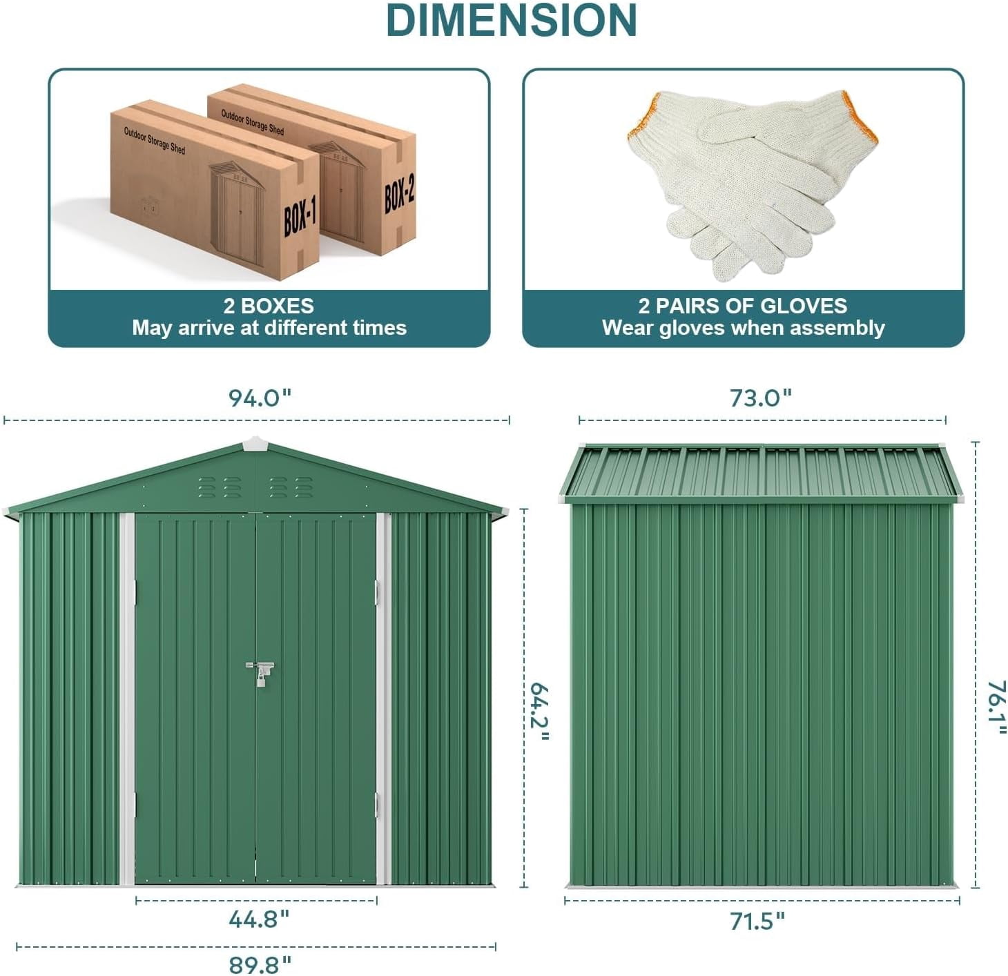 8 x 6 FT Storage Shed, Lofka Galvanized Metal Garden Shed with Double Lockable Doors, Outdoor Storage Clearance for Backyard Patio -Green