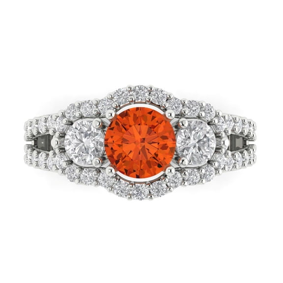 Three-Stone Engagement Ring for Women - 2.16ct Simulated Red Diamond in 14K White Gold Promise Ring