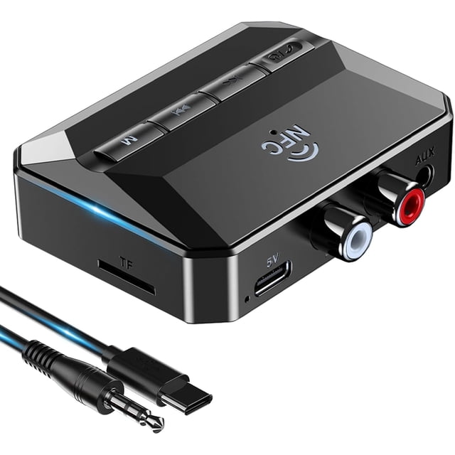 Receptor Bluetooth, adaptador RCA, NFC, USB, tarjeta TF, auxiliar 3.5mm, estéreo, HiFi, auto, hogar