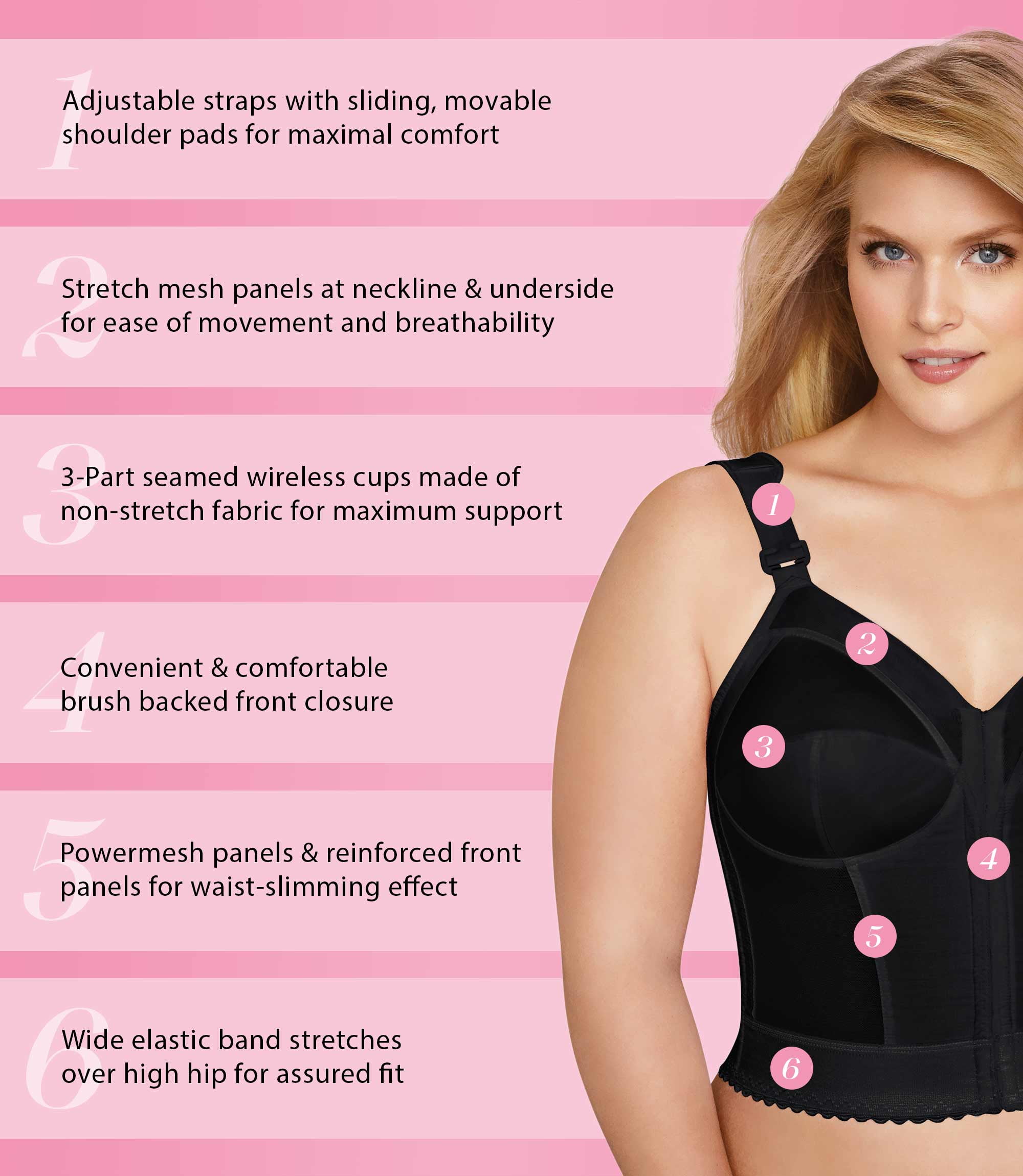 Exquisite Form 5107530 Fully® Slimming Wireless Back & Posture Support Longline Bra with Front Closure