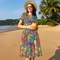 thumbnail image 4 of Naloa Colorful Dinosaur Print Womens Summer A-Line Dress with Pockets,Short Sleeve Dresses,Flowy Beach Swing Dress for Vacation Travel, 4 of 6