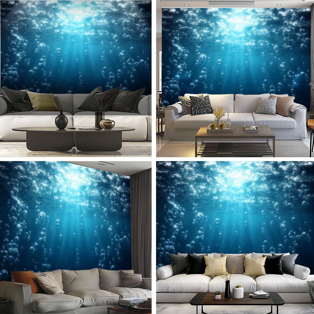 Peel and Stick Wallpaper Blue ocean waves from underwater bubbles Modern Art Wall Mural Decor Self Adhesive and Removable 69in x 98in