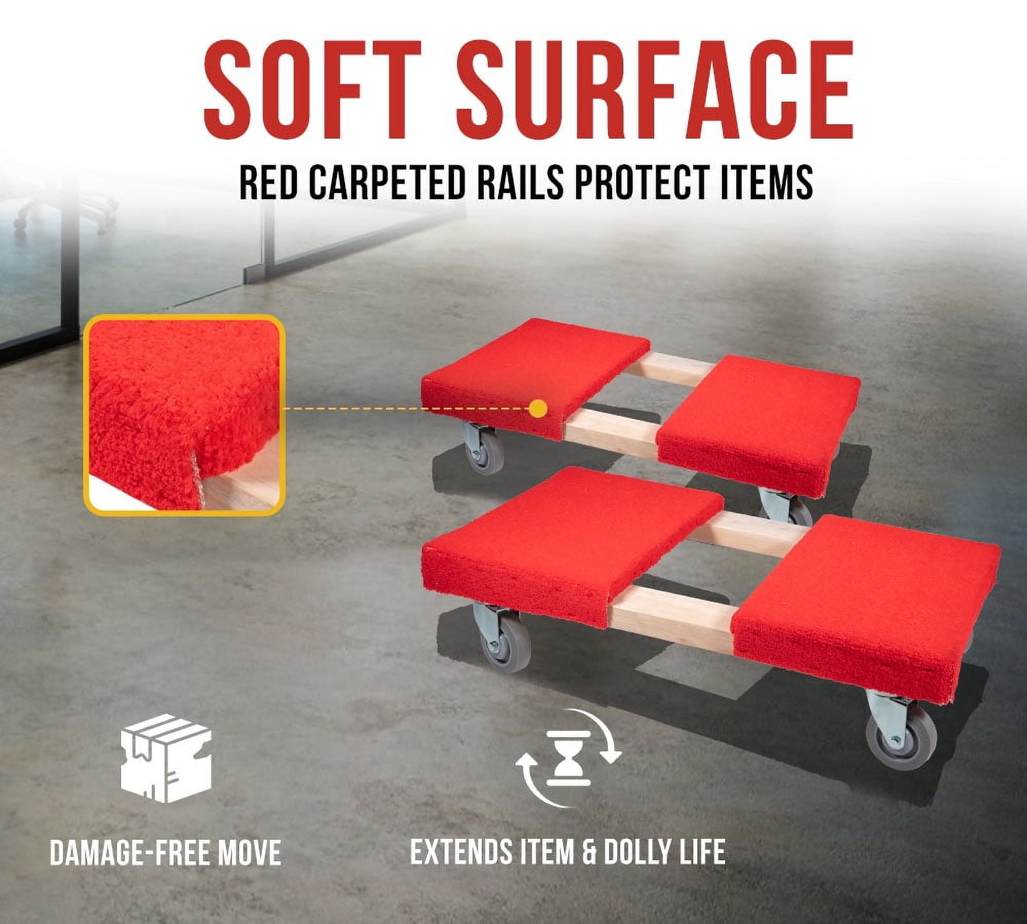 19" x 32" Carpeted Furniture Dolly 4 Wheels 1000 lbs. - Hardwood and Plywood Piano Moving Office Dolly with 3.5" x 4" Swivel Casters Mover
