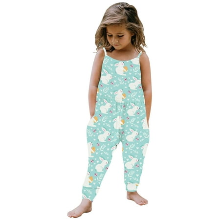 

Clearance!Holloyiver Toddler Girls Jumpsuit Pants One Piece Easter Bunny Print Cute Romper Playsuit Summer Outfits Clothes with Pocket Size 1-5T