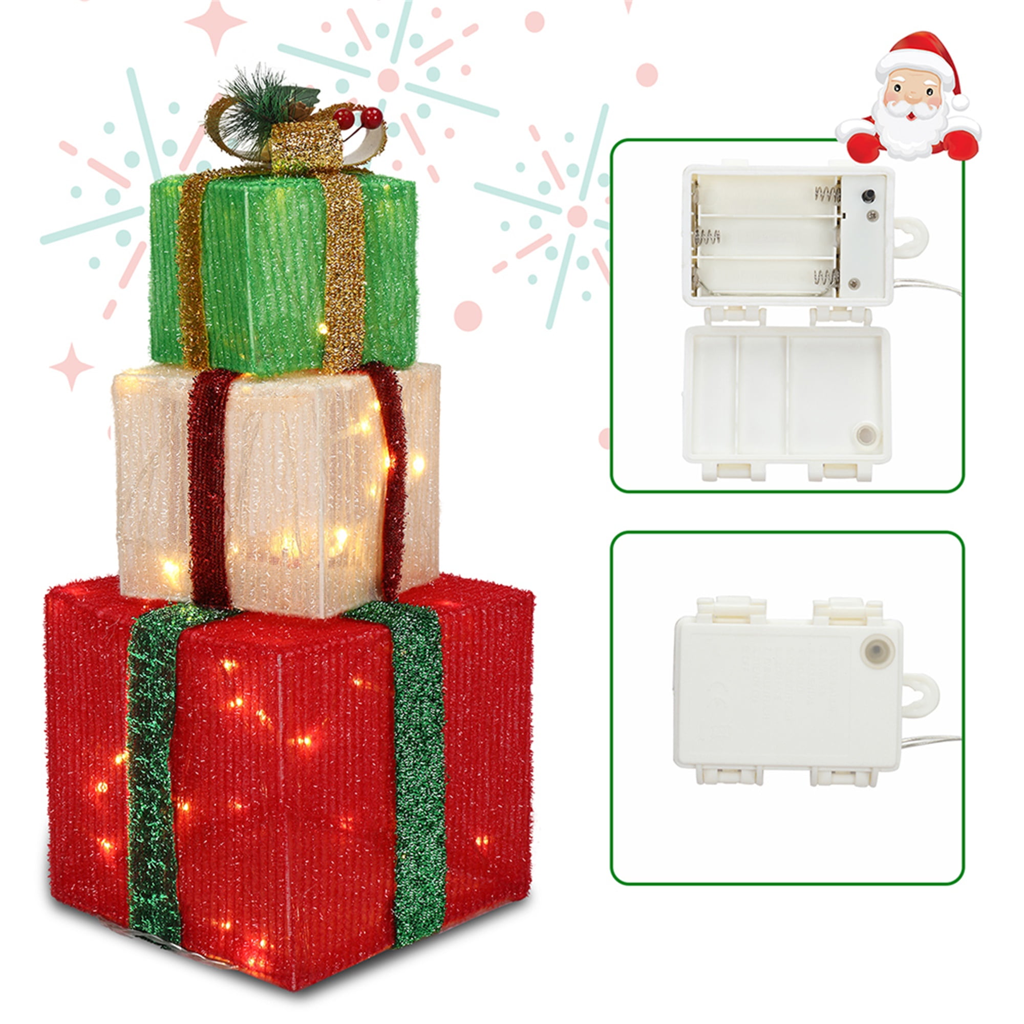 Kepooman 3pcs Christmas Gift Box, Box ABS Plastic Frame LED60 Light, Onion Cloth, Colorful Kepooman 3pcs Christmas Gift Box, Box ABS Plastic Frame LED60 Light, Onion Cloth, Colorful
