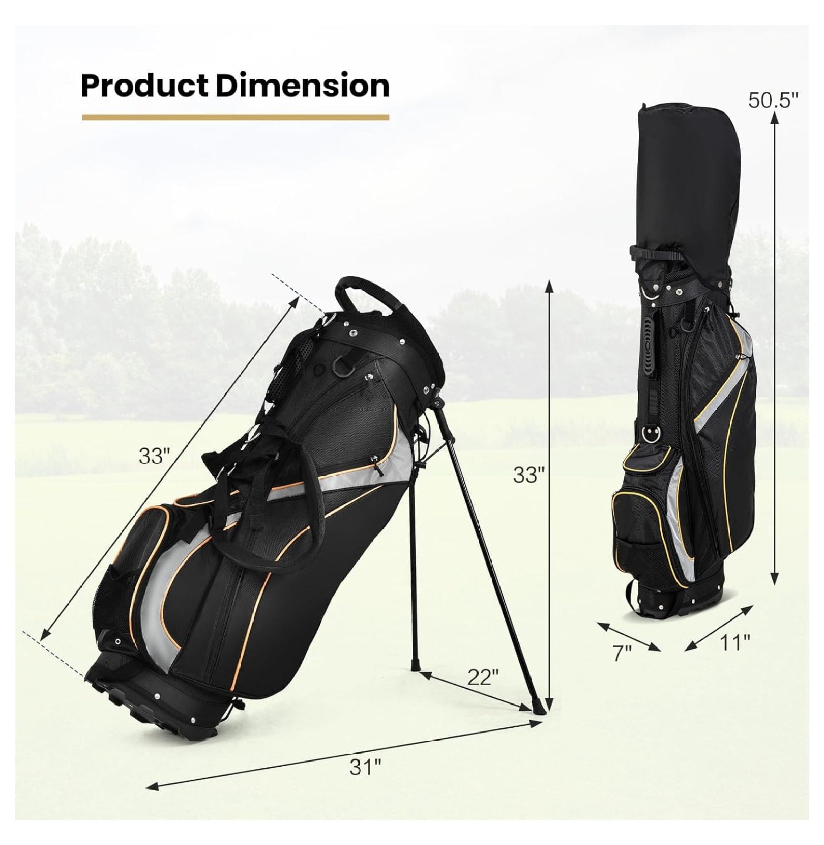 Lightweight Golf Stand Bag with 8 Way Top Dividers and Cooler Pockets