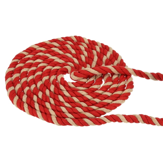 Unique Bargains 1/2Inch x 50Feet Natural Twisted Cotton Rope 3 Strand Tug of War Rope with Sealing Tape Red Brown