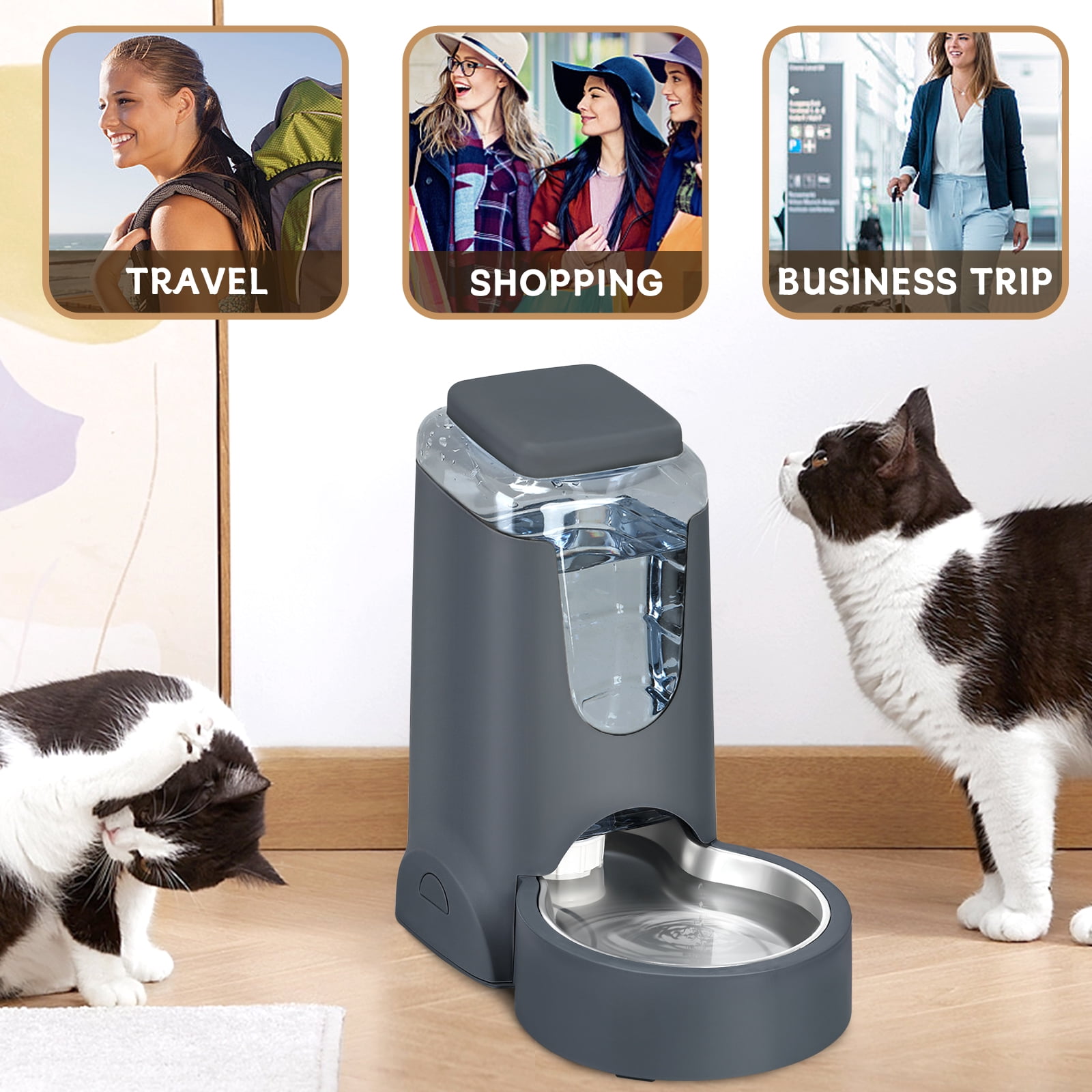 2 Pack Cat Automatic Feeder and Water Dispenser with Stainless Steel Bowl