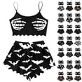thumbnail image 2 of Women's Halloween Cute Print Pajama Set Cami Top Elastic Waist Shorts 2-Piece Nightwear Set Funny Skeleton Sleepwear, 2 of 5