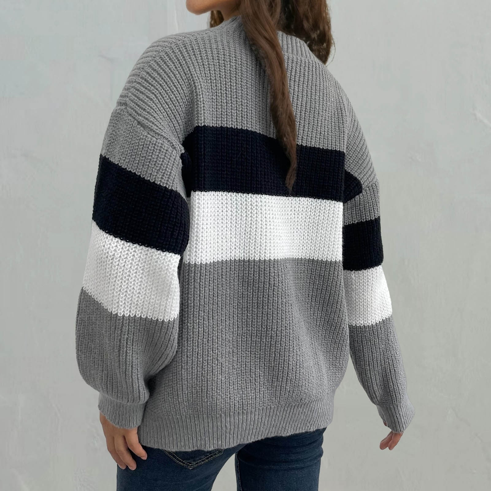 Sinpiling Plus Size Sweaters for Women S-4X Casual Long Sleeve Crewneck Pullover Knitted Tops Ladies Trendy Color Block Comfort Sweater