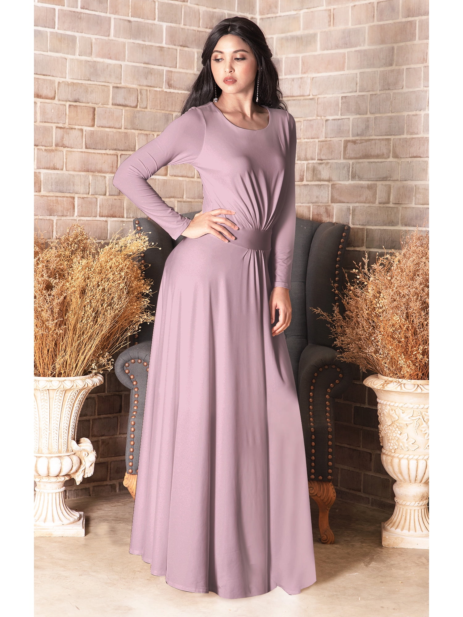 rose gold colour dress Long Sleeve Draped Satin Gown with Rhinestones and High Slit – Rose Gold &  Eggplant