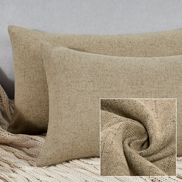 Deconovo Faux Linen Outdoor Pillow Cover DecorativeThrow Pillow Covers for  Bed Pillow 18 x 18 inch Taupe Set of 4 No Pillow Insert 