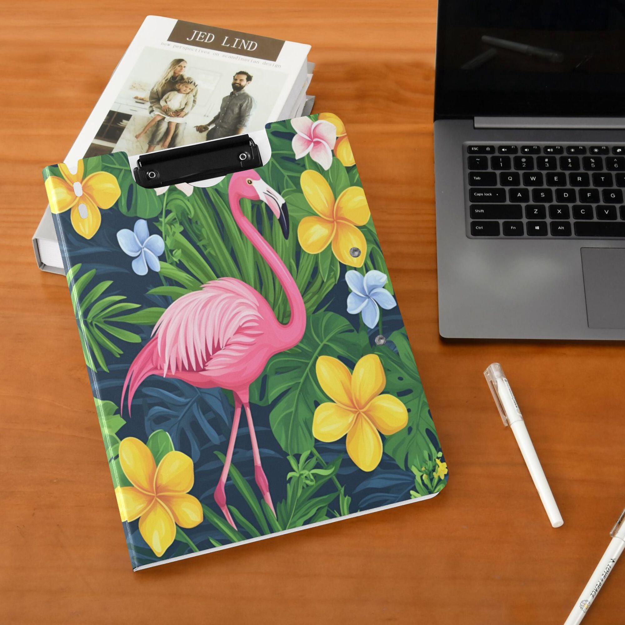 FORMRS A4 Clipboard Folder with Pen Holder Horizontal Foldable School Office Binder, Pink Flamingo Pattern