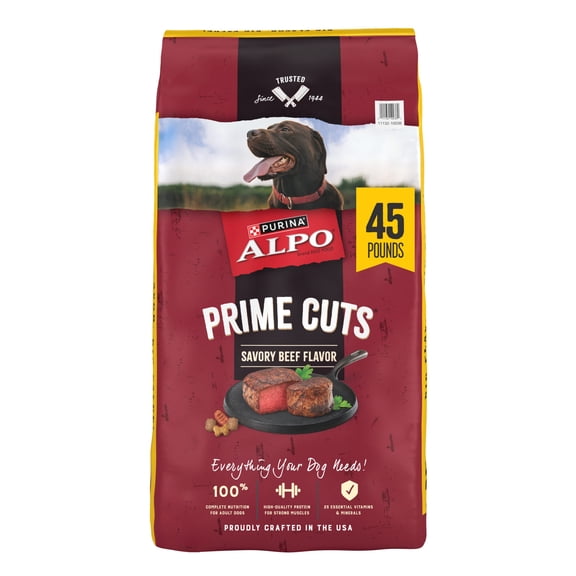 Purina ALPO Prime Cuts Savory Beef Flavor Dry Dog Food, 45 lb Bag